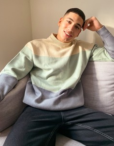 Джемпер в стиле oversized расцветки колор блок Bershka-Бежевый