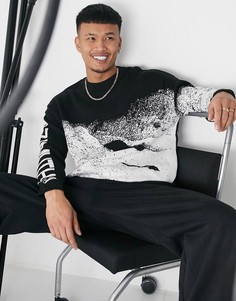 Черный джемпер с графикой Bershka-Черный цвет