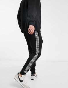 Черные джоггеры со вставками с узором «гусиная лапка» River Island-Белый