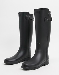 Черные высокие резиновые сапоги с ремешками сзади Hunter Original Refined-Черный цвет