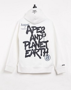 Худи цвета слоновой кости с принтом в стиле граффити на спине AAPE By A Bathing Ape-Белый