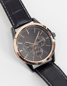 Черные мужские часы с ремешком из искусственной кожи Topman-Черный цвет