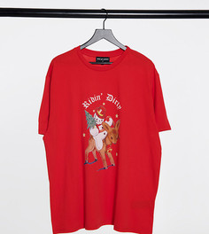 Oversized-футболка с винтажным новогодним принтом New Girl Order Curve-Красный