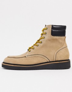 Замшевые походные ботинки премиум-класса песочного цвета с контрастными шнурками Selected Homme-Бежевый