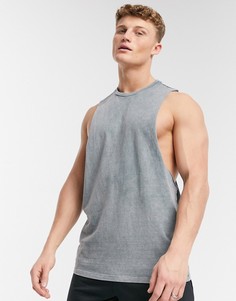 Спортивная футболка без рукавов с эффектом кислотной стирки ASOS 4505-Серый