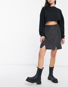 Мини-юбка в стиле 90-х из блестящего материала с разрезами от комплекта Wednesdays Girl-Черный цвет