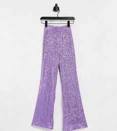 Сиреневые широкие брюки с завышенной талией с отделкой пайетками от комплекта Jaded Rose Petite-Фиолетовый цвет