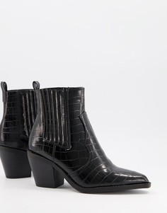 Черные ковбойские сапоги с эффектом крокодиловой кожи Glamorous-Черный цвет
