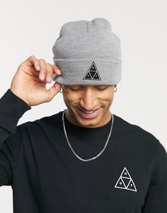 Шапка-бини серого цвета с логотипом в виде трех треугольников HUF Essentials-Серый