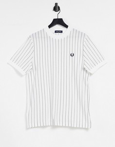 Белая футболка из пике в вертикальную полоску Fred Perry-Белый