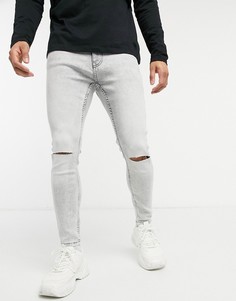 Светло-серые супероблегающие джинсы со рваной отделкой на коленях Bershka-Серый