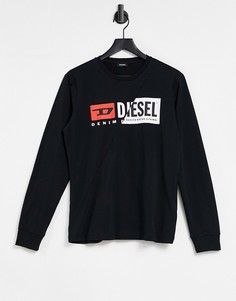 Черный лонгслив с разрезанным логотипом Diesel T-Diego-LS-Cuty-Черный цвет