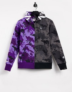 Камуфляжный худи с принтом и молнией черно-фиолетового цвета AAPE By A Bathing Ape-Многоцветный