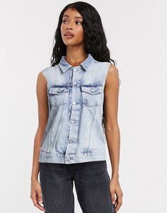 Голубая джинсовая куртка без рукавов с эффектом кислотной стирки Pepe Jeans Maria-Голубой