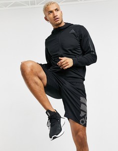Худи черного цвета на молнии с 3 полосками adidas Training-Черный цвет