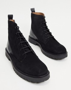 Черные замшевые ботинки на массивной подошве с отделкой на носке и шнуровкой H by Hudson Perry-Черный цвет