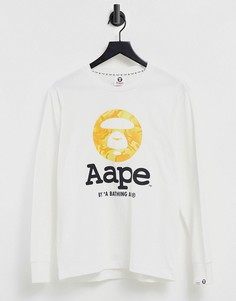 Белый лонгслив с классическим логотипом AAPE By A Bathing Ape