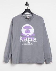 Серый лонгслив с принтом со скрещенными костями AAPE By A Bathing Ape