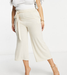 Бежевые брюки в рубчик с широкими штанинами Lasula Plus-Бежевый