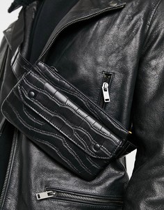 Черная сумка-кошелек на пояс с крокодиловым принтом Smith & Canova-Черный цвет