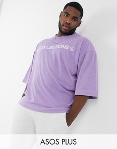 Плотная oversized-футболка с логотипом и горловиной с окантовкой ASOS Dark Future Plus-Фиолетовый цвет
