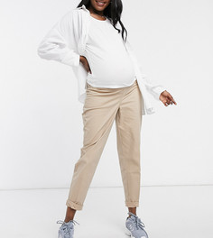 Светло-бежевые брюки чиносы с посадкой под животом ASOS DESIGN Maternity-Бежевый