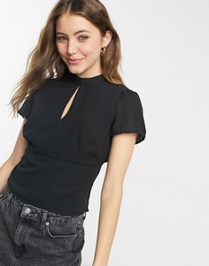 Черный топ с разрезом и высоким воротником Abercrombie & Fitch-Черный цвет