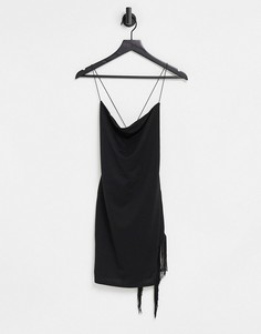 Черное облегающее платье с бахромой по краю и ремешками на спине I Saw It First-Черный цвет