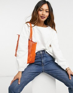 Белый трикотажный джемпер с пышными рукавами French Connection