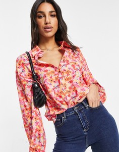 Рубашка в стиле oversized с цветочным принтом In The Style-Многоцветный