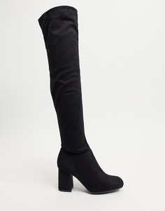Черные сапоги до колена на высоком каблуке из искусственной замши Pimkie-Черный цвет