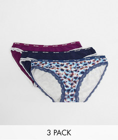 Набор из трех темно-синих трусов с принтом и трусов цвета сливы Pepe Jeans madella-Многоцветный
