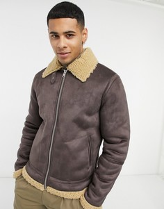 Темно-коричневая куртка из искусственной овчины с карманами на молнии спереди Barneys Originals-Коричневый цвет