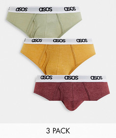 Набор из трех трусов-брифов разных однотонных расцветок ASOS DESIGN-Многоцветный