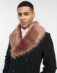 Пальто из ткани с добавлением шерсти и со съемным воротником из искусственной шерсти в утилитарном стиле Harry Brown-Черный цвет
