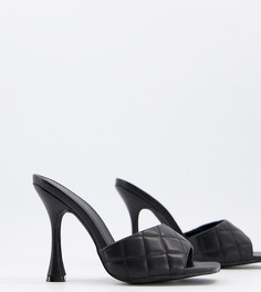 Стеганые мюли на каблуке с квадратным носком для широкой стопы Truffle Collection-Черный цвет