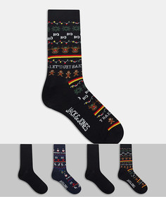 Набор из четырех пар разноцветных новогодних носков Jack & Jones-Многоцветный