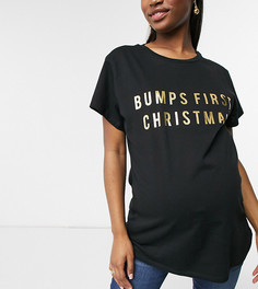Черная футболка в новогоднем стиле с надписью "bumps first christmas" ASOS DESIGN Maternity-Черный цвет