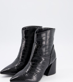 Черные ботильоны на каблуке с крокодиловым принтом для очень широкой стопы Simply Be-Черный цвет