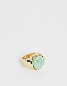Золотистое кольцо с кристаллами DesignB London-Зеленый