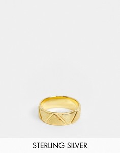 Блестящее кольцо из стерлингового серебра с позолотой 14 карат и отшлифованным дизайном ASOS DESIGN-Золотистый