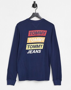 Темно-синий лонгслив с изображением гор на спинке Tommy Jeans