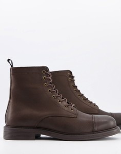 Коричневые кожаные ботинки на шнуровке Schuh Broseph-Черный цвет