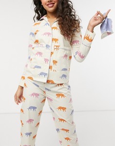 Пижамный комплект из рубашки с длинным рукавом, штанов и маски для глаз с принтом в виде тигров Daisy Street-Многоцветный