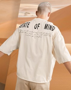 Бежевая oversized-футболка с текстовым принтом на спине ASOS DESIGN-Бежевый