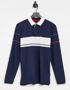 Рубашка-поло темно-синего и белого цвета с длинными рукавами BOSS Athleisure Plisy-Темно-синий
