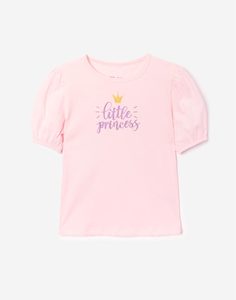 Розовая футболка с принтом Little princess для девочки Gloria Jeans