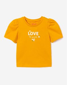 Оранжевая футболка с принтом для девочки Gloria Jeans