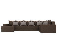 П-образный диван Мэдисон Рогожка Коричневый с коричневыми и бежевыми подушками Bravo