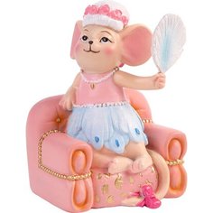 Фигурка Леди-мышонок на пуфик розовая 9,5х7 см Без бренда
